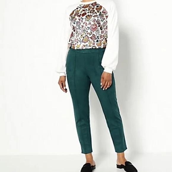 1X Petite - J Jason Wu | Evergreen Faux Suede Straight-Leg Pants (Petite) - Picture 1 of 6